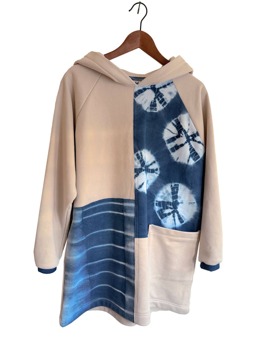 Hooded Patchwork Sweatshirt Dress in Chalk