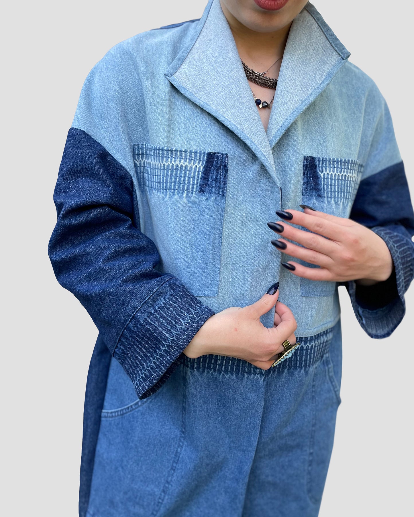 Long Upcycled Denim A-Line Coat