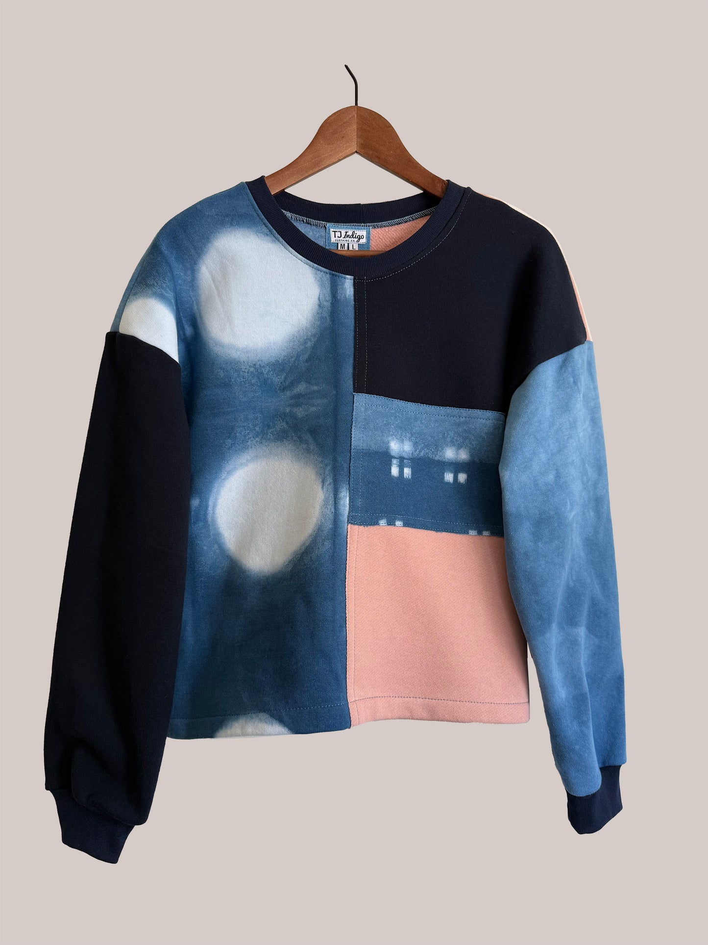 Cropped Patchwork Sweater in Rose and Indigo — M-L