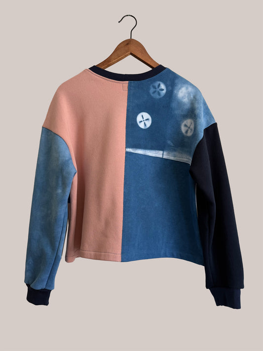 Cropped Patchwork Sweater in Rose and Indigo — M-L