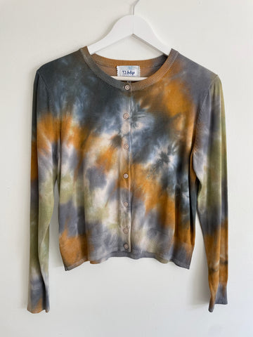 Tie Dye Button- Up Crew Neck Cardigan