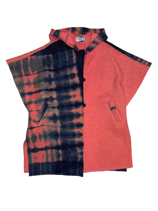 Coral Hooded Boiled Wool Cape