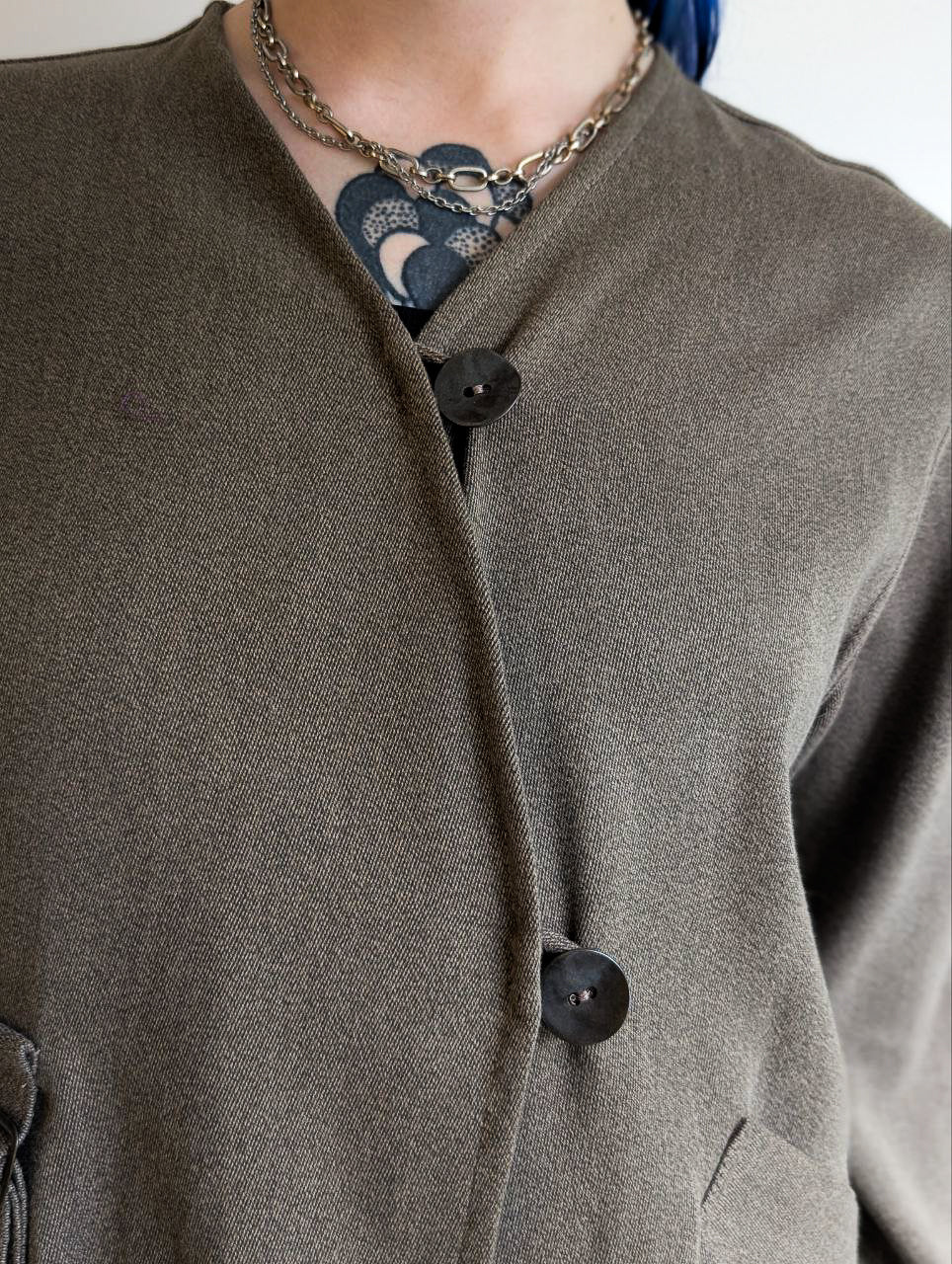 Cotton Taupe Coat with Leather Patch Pocket