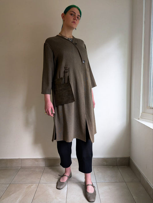Cotton Taupe Coat with Leather Patch Pocket