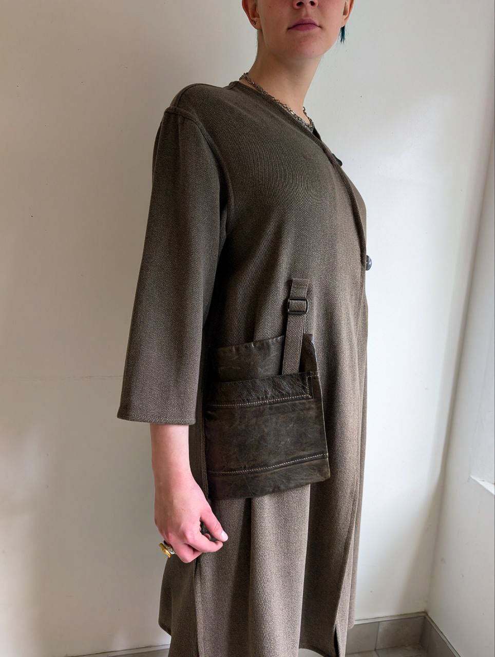 Cotton Taupe Coat with Leather Patch Pocket