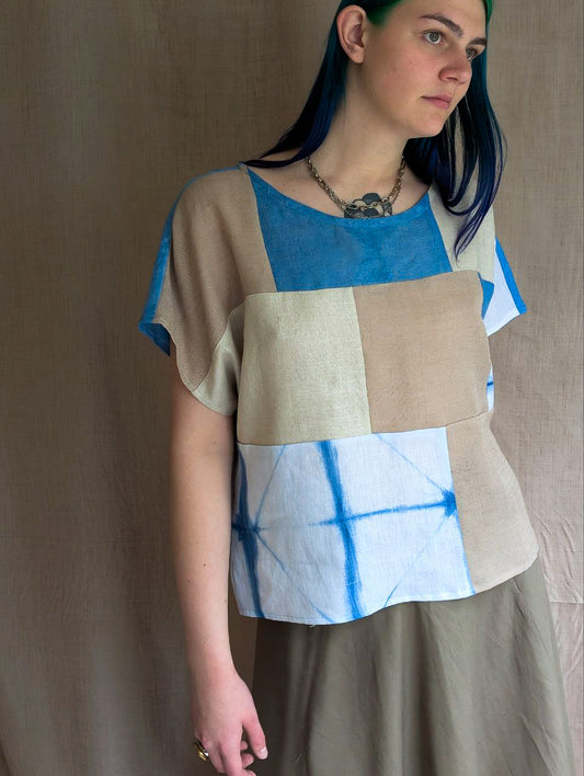 Linen Patchwork Top in Indigo Sparkles