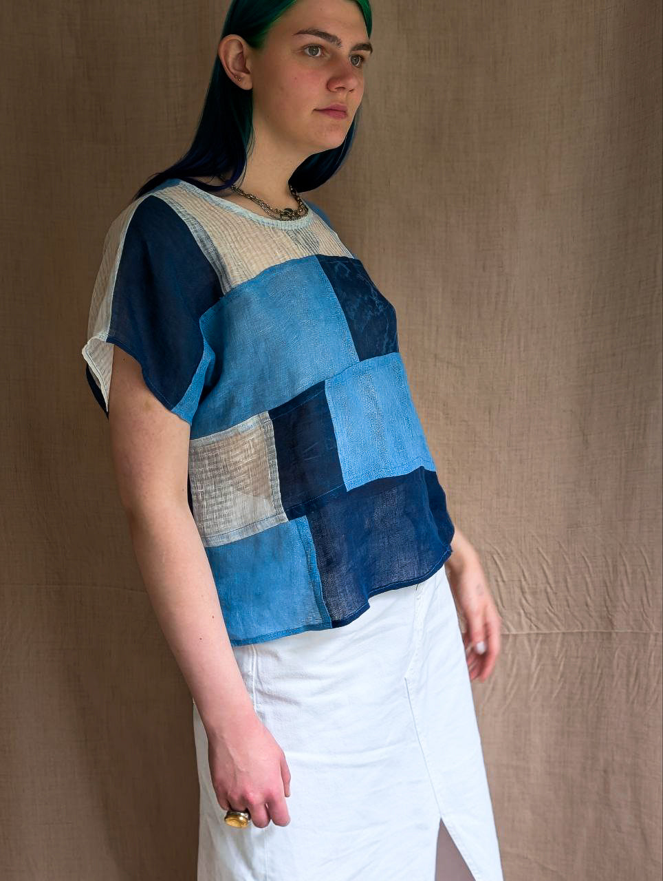 Sheer Linen Bojagi Patchwork Top
