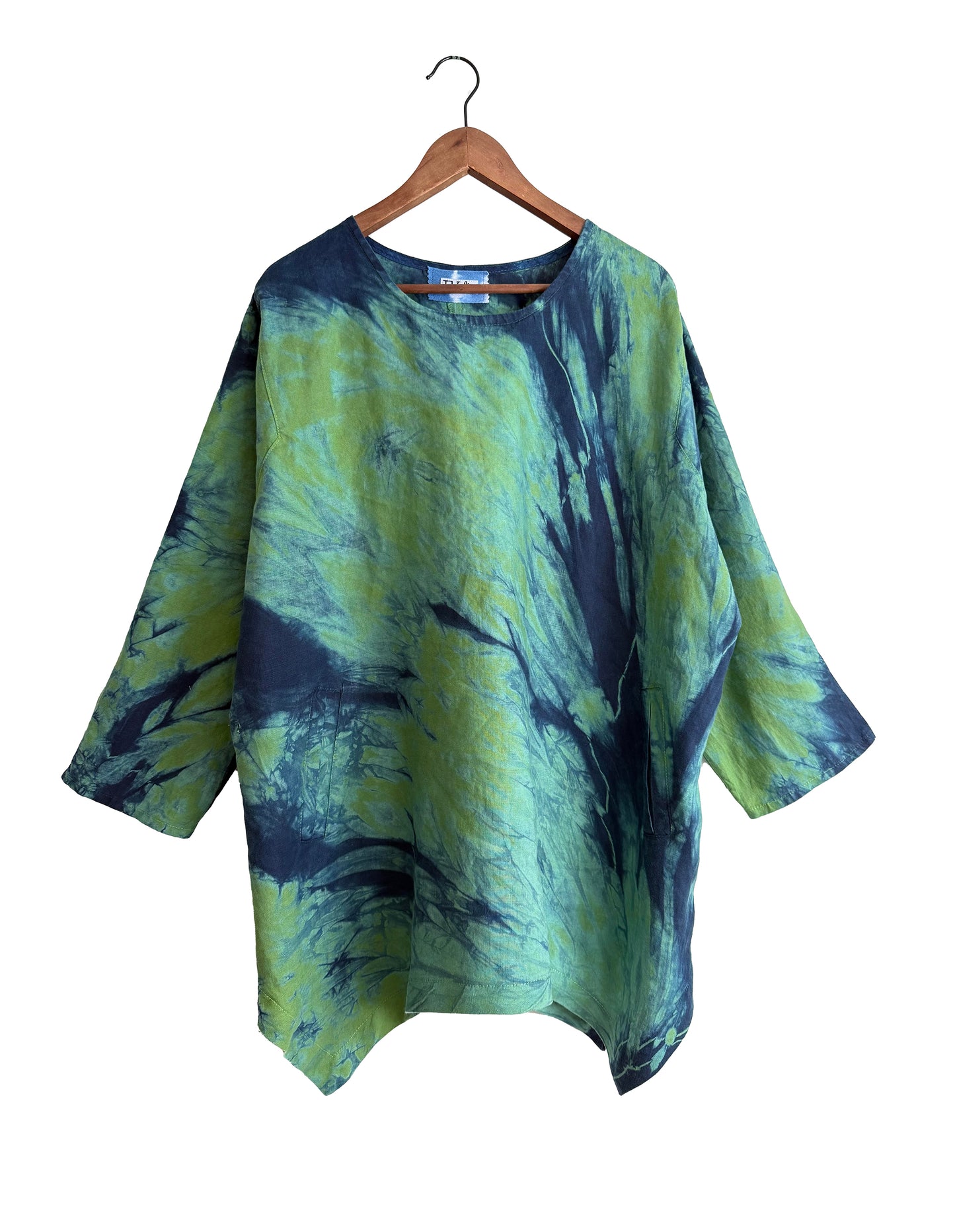 Linen Tulip Tunic In Emerald Green