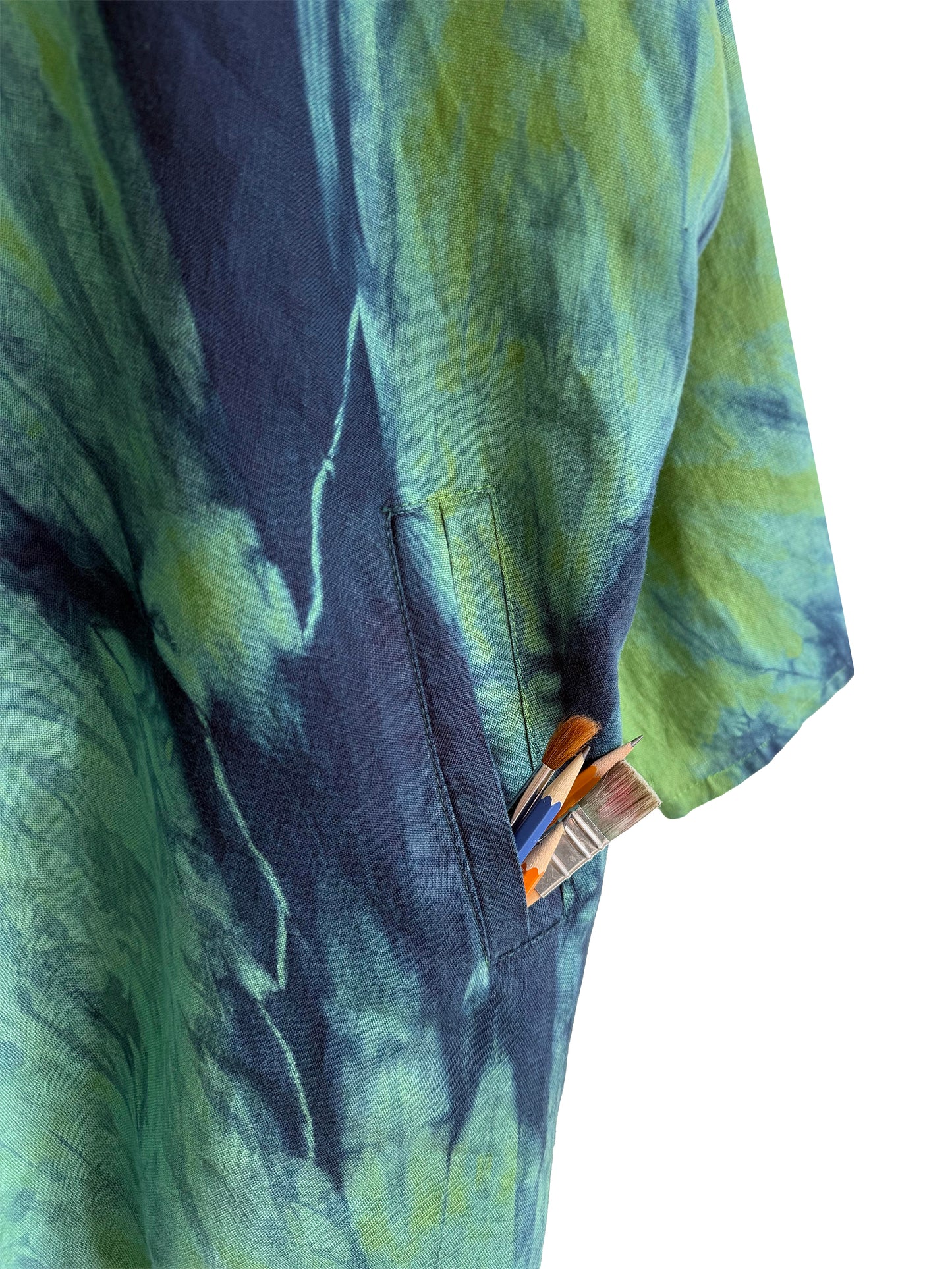 Linen Tulip Tunic In Emerald Green