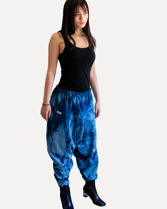 Natural Indigo Arashi Shibori Harem Pants