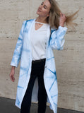 Lena Reversible Linen Vneck Coat in White and Indigo Itajime Shibori