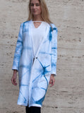 Lena Reversible Linen Vneck Coat in White and Indigo Itajime Shibori