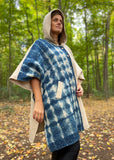 Hooded Wool Cape With Shibori Panel