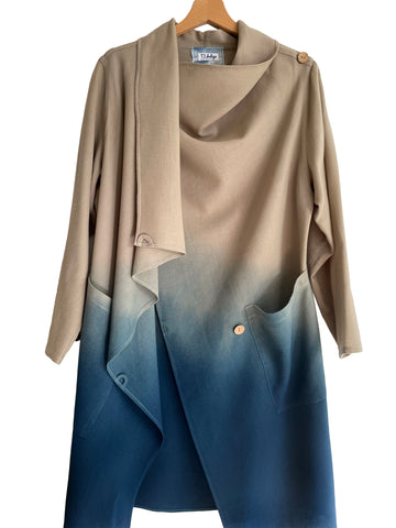 Wool Waterfall Jacket In Ecru and Indigo Ombre and Sand