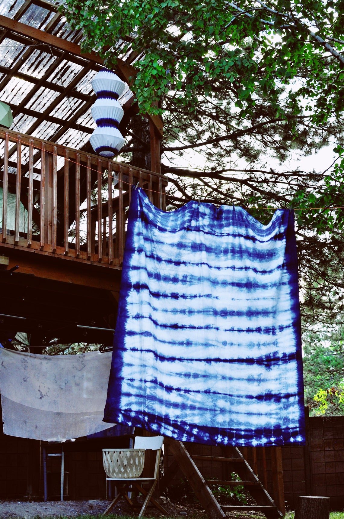 Cotton Bedding Set in Natural Indigo Shibori
