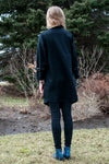 Black Wool Oversized Coat With Wraparound Collar and Leather Details
