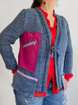 Multicolor Textured Tweed Blazer With Leather