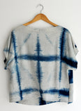 Linen Boxy Blouse in Indigo Starflower and Oat