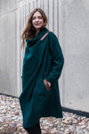 Dark Green Coat With Wraparound Collar