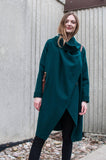 Dark Green Coat With Wraparound Collar