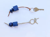 Indigo Dyed Wooden Beads Keychain with Leather String