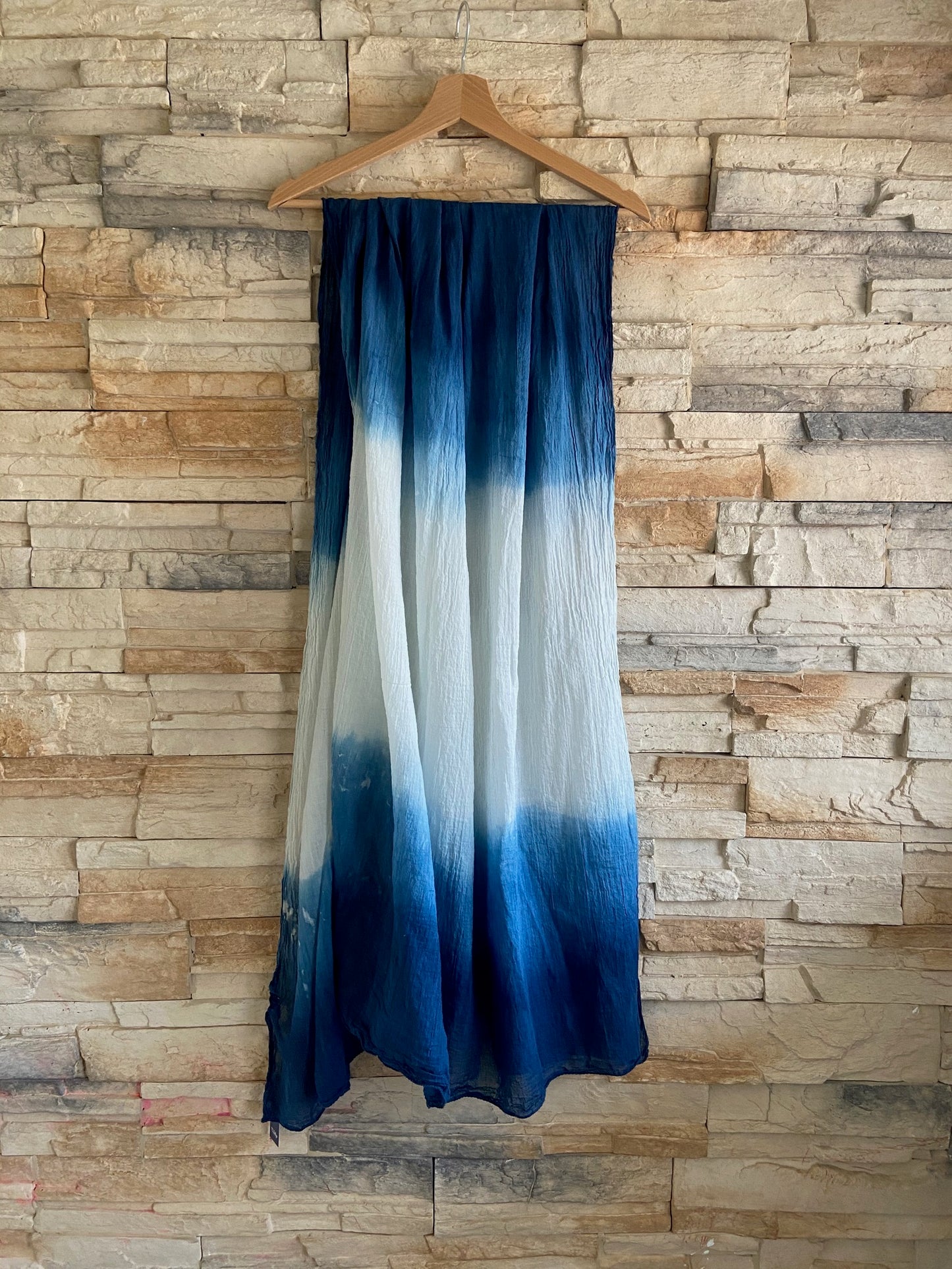 Indigo Shibori Ripples Organic Cotton Wrap Scarf