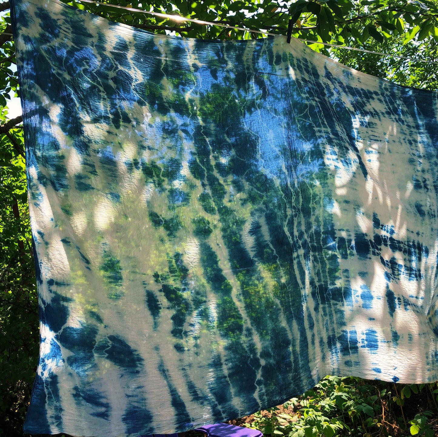 Indigo Shibori Ripples Organic Cotton Wrap Scarf