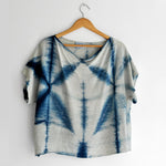 Linen Boxy Blouse in Indigo Starflower and Oat