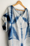 Linen Boxy Blouse in Indigo Starflower and Oat