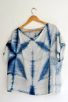 Linen Boxy Blouse in Indigo Starflower and Oat