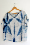 Linen Boxy Blouse in Indigo Starflower and Oat