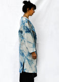 Long Linen Coat in Abstract Polka Dot Indigo