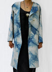 Long Linen Coat in Abstract Polka Dot Indigo