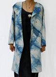 Long Linen Coat in Abstract Polka Dot Indigo