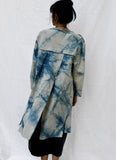 Long Linen Coat in Abstract Polka Dot Indigo