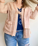 Pink Textured Blazer with Long Sleeves
