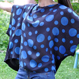 Blue Polka Dot Boxy Silk Combination Blouse