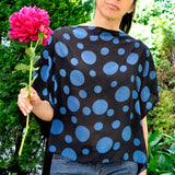 Blue Polka Dot Boxy Silk Combination Blouse