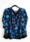 Blue Polka Dot Boxy Silk Combination Blouse