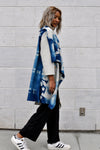 Wraparound Cashmere Wool Indigo Shibori Midi Coat