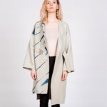 White Sand Wool Coat With Itajime Indigo Shibori