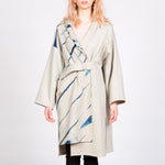 White Sand Wool Coat With Itajime Indigo Shibori