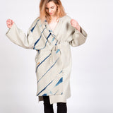 White Sand Wool Coat With Itajime Indigo Shibori